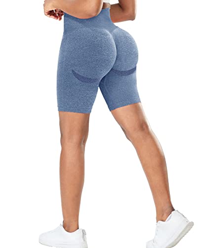 RIOJOY Damen Seamless Booty Shorts Kurze Leggings High Waist Push Up Po Sportleggins für Gym Fitness Workout Yoga, Dunkelblau S von RIOJOY