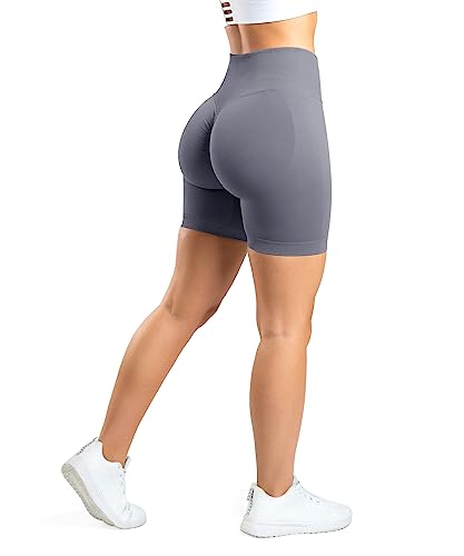 RIOJOY Gym Shorts Damen Sport Leggings Kurz Push Up Booty Fitness Workout Yoga Biker Shorts, Dunkelgrau L von RIOJOY