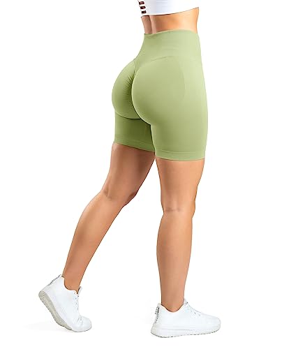 RIOJOY Gym Shorts Damen Sport Leggings Kurz Push Up Booty Fitness Workout Yoga Biker Shorts, Grün M von RIOJOY
