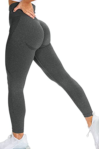 RIOJOY High Waist Sport Leggings Damen Push Up Seamless Booty Leggins Lange Blickdichte Sporthose für Yoga Fitness Gym Dunkelgrau 34/36 von RIOJOY