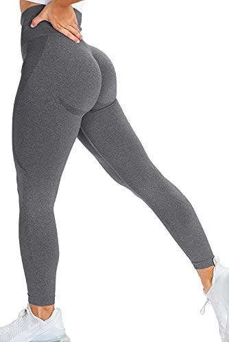 RIOJOY High Waist Sport Leggings Damen Push Up Seamless Booty Leggins Lange Blickdichte Sporthose für Yoga Fitness Gym Hellgrau 34/36 von RIOJOY