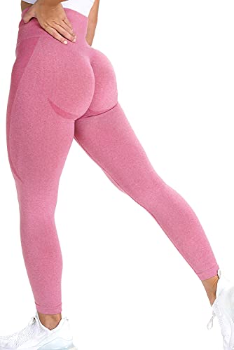 RIOJOY High Waist Sport Leggings Damen Push Up Seamless Booty Leggins Lange Blickdichte Sporthose für Yoga Fitness Gym Rosa 30/32 von RIOJOY