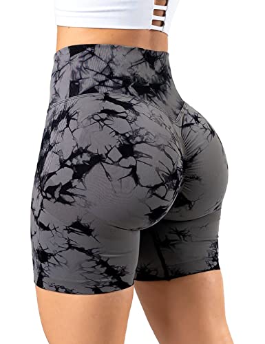 RIOJOY Kurze Leggings Damen Push Up Booty Sport Shorts High Waist Seamless Scrunch Butt Sportleggins für Gym Fitness Workout Yoga, Batik Schwarz L von RIOJOY