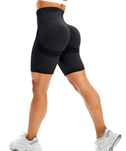 RIOJOY Kurze Leggings Damen Push Up Booty Sport Shorts High Waist Seamless Scrunch Butt Sportleggins für Gym Fitness Workout Yoga, Dunkelgrau XS von RIOJOY