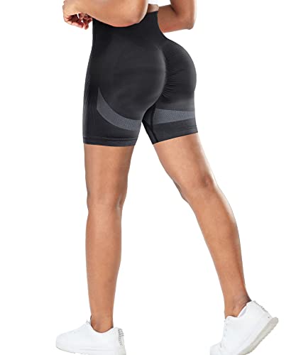 RIOJOY Kurze Leggings Damen Push Up Booty Sport Shorts High Waist Seamless Scrunch Butt Sportleggins für Gym Fitness Workout Yoga, Farbverlauf Dunkelblau S von RIOJOY