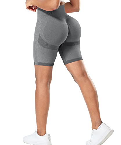 RIOJOY Kurze Leggings Damen Push Up Booty Sport Shorts High Waist Seamless Scrunch Butt Sportleggins für Gym Fitness Workout Yoga, Grau L von RIOJOY