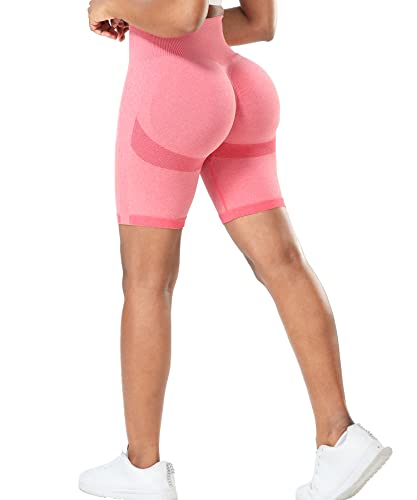 RIOJOY Kurze Leggings Damen Push Up Booty Sport Shorts High Waist Seamless Scrunch Butt Sportleggins für Gym Fitness Workout Yoga, Rosa S von RIOJOY