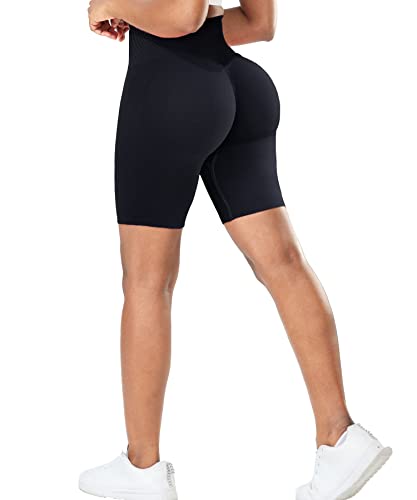 RIOJOY Kurze Leggings Damen Push Up Booty Sport Shorts High Waist Seamless Scrunch Butt Sportleggins für Gym Fitness Workout Yoga, Schwarz M von RIOJOY