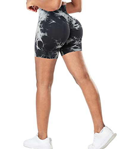 RIOJOY Kurze Leggings Damen Push Up Booty Sport Shorts High Waist Seamless Scrunch Butt Sportleggins für Gym Fitness Workout Yoga, Tie Dye Schwarz M von RIOJOY