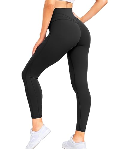 RIOJOY Leggings Damen High Waist Sportleggins Damen Lang Sporthose Yogahose Blickdicht Sport Tights für Fitness Training Casual Schwarz L von RIOJOY