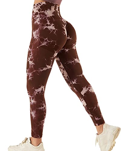 RIOJOY Scrunch Butt Leggings Damen High Waist Seamless Push Up Booty Leggins Hose für Sport Yoga Fitness Gym Workout, Batik Braun M von RIOJOY