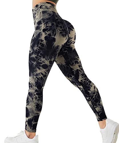 RIOJOY Scrunch Butt Leggings Damen High Waist Seamless Push Up Booty Leggins Hose für Sport Yoga Fitness Gym Workout, Batik Schwarz L von RIOJOY