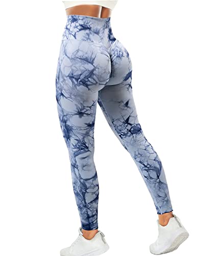 RIOJOY Scrunch Butt Leggings Damen High Waist Seamless Push Up Booty Leggins Hose für Sport Yoga Fitness Gym Workout, Blau L von RIOJOY