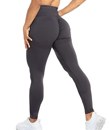 RIOJOY Scrunch Butt Leggings Damen High Waist Seamless Push Up Booty Leggins Hose für Sport Yoga Fitness Gym Workout, Dunkelgrau L von RIOJOY