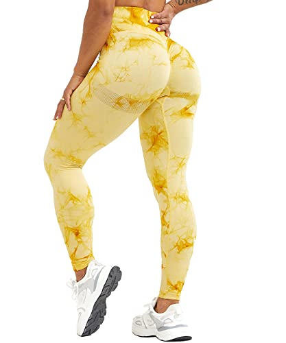 RIOJOY Scrunch Butt Leggings Damen High Waist Seamless Push Up Booty Leggins Hose für Sport Yoga Fitness Gym Workout, Gelb L von RIOJOY