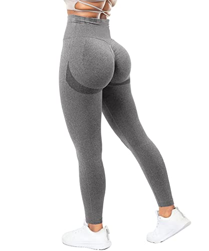 RIOJOY Scrunch Butt Leggings Damen High Waist Seamless Push Up Booty Leggins Hose für Sport Yoga Fitness Gym Workout, Grau XS von RIOJOY