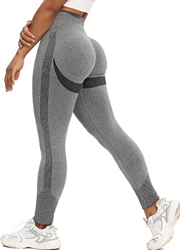 RIOJOY Scrunch Butt Leggings Damen High Waist Seamless Push Up Booty Leggins Hose für Sport Yoga Fitness Gym Workout, Grau XS von RIOJOY