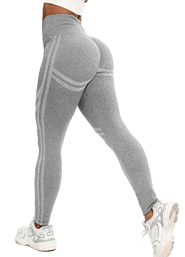 RIOJOY Scrunch Butt Leggings Damen High Waist Seamless Push Up Booty Leggins Hose für Sport Yoga Fitness Gym Workout, Grau S von RIOJOY