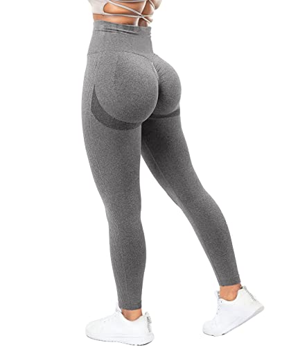 RIOJOY Scrunch Butt Leggings Damen High Waist Seamless Push Up Booty Leggins Hose für Sport Yoga Fitness Gym Workout, Grau L von RIOJOY