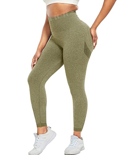 RIOJOY Scrunch Butt Leggings Damen High Waist Seamless Push Up Booty Leggins Hose für Sport Yoga Fitness Gym Workout, Grün L von RIOJOY