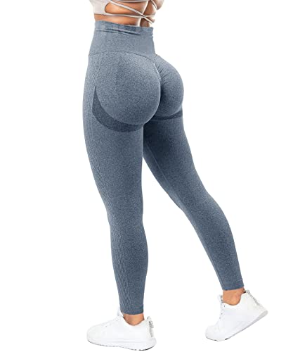 RIOJOY Scrunch Butt Leggings Damen High Waist Seamless Push Up Booty Leggins Hose für Sport Yoga Fitness Gym Workout, Hellgrau L von RIOJOY