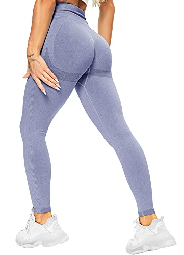 RIOJOY Scrunch Butt Leggings Damen High Waist Seamless Push Up Booty Leggins Hose für Sport Yoga Fitness Gym Workout, Lila S von RIOJOY