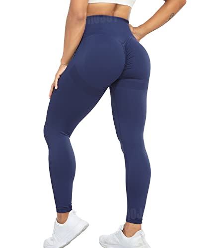 RIOJOY Scrunch Butt Leggings Damen High Waist Seamless Push Up Booty Leggins Hose für Sport Yoga Fitness Gym Workout, Navy blau L von RIOJOY