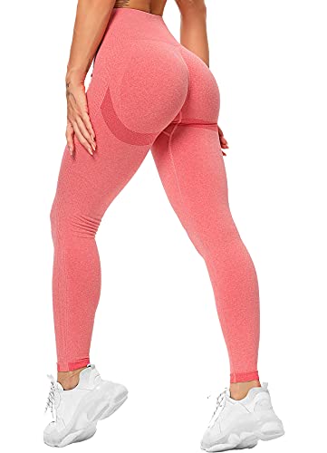 RIOJOY Scrunch Butt Leggings Damen High Waist Seamless Push Up Booty Leggins Hose für Sport Yoga Fitness Gym Workout, Rosa M von RIOJOY