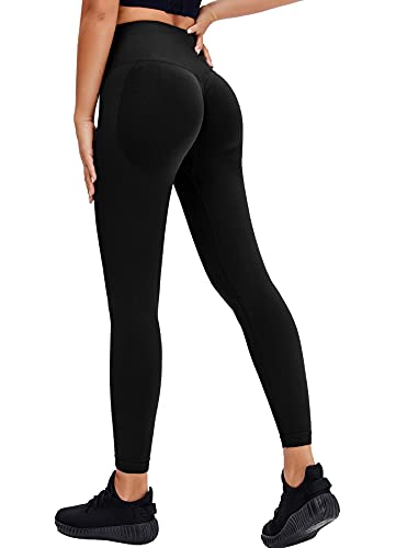 RIOJOY Scrunch Butt Leggings Damen High Waist Seamless Push Up Booty Leggins Hose für Sport Yoga Fitness Gym Workout, Schwarz S von RIOJOY