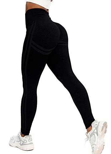 RIOJOY Scrunch Butt Leggings Damen High Waist Seamless Push Up Booty Leggins Hose für Sport Yoga Fitness Gym Workout, Schwarz M von RIOJOY