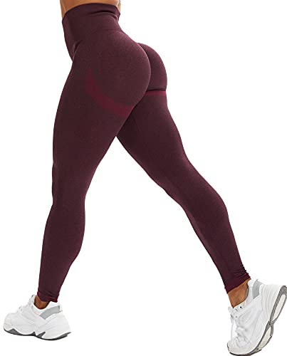 RIOJOY Scrunch Butt Leggings Damen High Waist Seamless Push Up Booty Leggins Hose für Sport Yoga Fitness Gym Workout, Weinrot S von RIOJOY