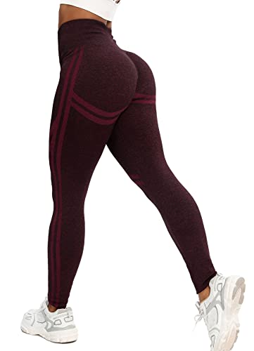 RIOJOY Scrunch Butt Leggings Damen High Waist Seamless Push Up Booty Leggins Hose für Sport Yoga Fitness Gym Workout, Weinrot S von RIOJOY