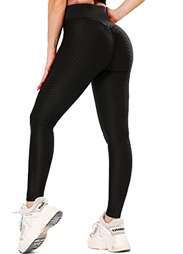 RIOJOY Scrunch Butt Leggings Damen Push Up Po Boom Booty Leggins Anti Cellulite High Waist Lange Sporthose Yogahose, Schwarz M von RIOJOY