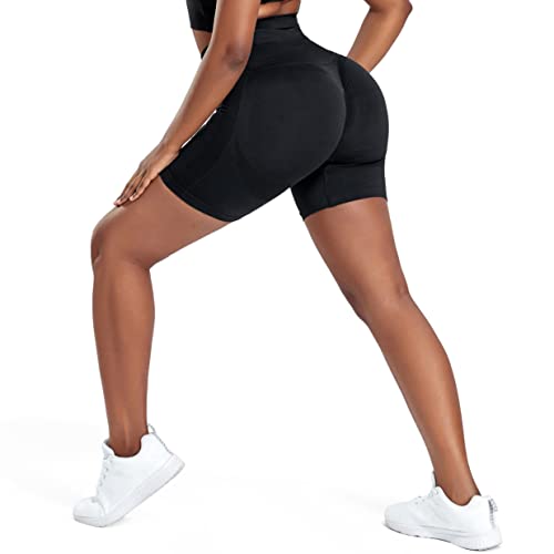 RIOJOY Scrunch Butt Shorts Damen Kurze Leggings Push Up Booty Nahtlos Sporthose für Gym Yoga Fitness,M,#1-Schwarz von RIOJOY
