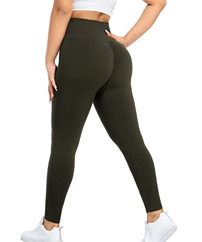 RIOJOY Scrunch Butt Sport Leggings Damen High Waist Push Up Booty Gym Shape Sportleggins, Armeegrün M von RIOJOY