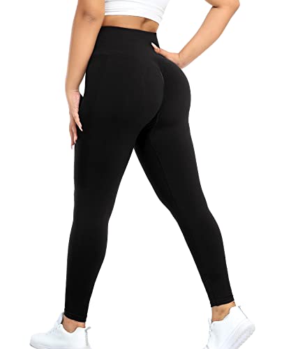 RIOJOY Scrunch Butt Sport Leggings Damen High Waist Push Up Booty Gym Shape Sportleggins, Schwarz L von RIOJOY