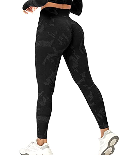 RIOJOY Scrunch Butt Sport Leggings Damen High Waist Seamless Gym Fitness Booty Leggings Sporthose, Camo Schwarz L von RIOJOY