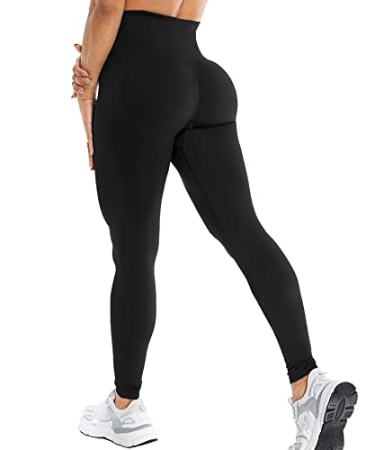 RIOJOY Sport Leggings Damen Scrunch Butt Gym Leggings High Waist Seamless Push Up Po Sportleggins, Basic Schwarz L von RIOJOY