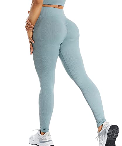 RIOJOY Sport Leggings Damen Scrunch Butt Gym Leggings High Waist Seamless Push Up Po Sportleggins für Fitness Workout Yoga, Blaugrau S von RIOJOY