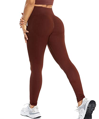 RIOJOY Sport Leggings Damen Scrunch Butt Gym Leggings High Waist Seamless Push Up Po Sportleggins für Fitness Workout Yoga, Braun M von RIOJOY