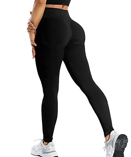 RIOJOY Sport Leggings Damen Scrunch Butt Gym Leggings High Waist Seamless Push Up Po Sportleggins für Fitness Workout Yoga, Schwarz L von RIOJOY