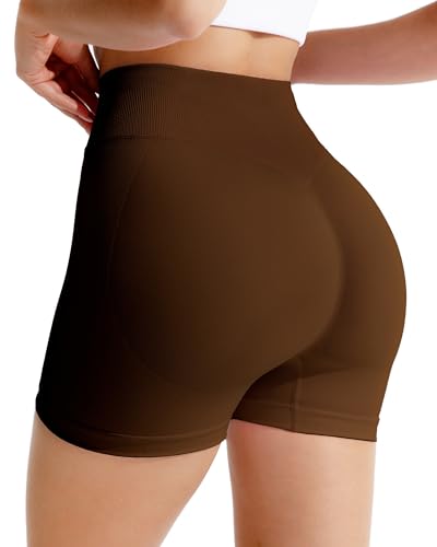 RIOJOY Sport Shorts Damen, 4D High-Waisted Workout Short für Frauen, Nahtlose 4'' Bauchkontroll Scrunch Butt Lifting Impact, Versteckte Tasche Yoga Athletic Biker von RIOJOY