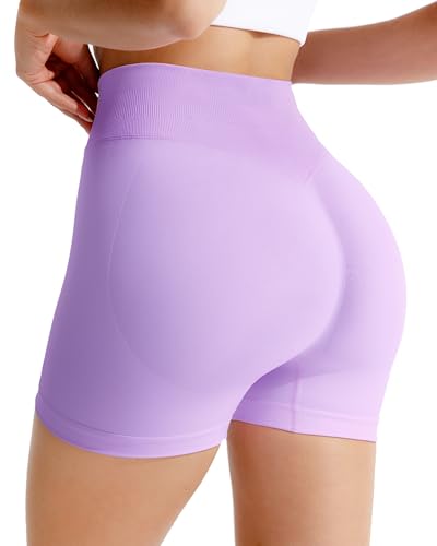 RIOJOY Sport Shorts Damen, 4D High-Waisted Workout Short für Frauen, Nahtlose 4'' Bauchkontroll Scrunch Butt Lifting Impact, Versteckte Tasche Yoga Athletic Biker von RIOJOY