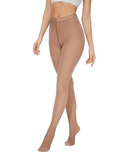 RIOJOY Strumpfhose Damen Durchsichtige Transparente Optik Strumpfhose Warme Tights Shape Pantyhose von 80g, Braun M von RIOJOY