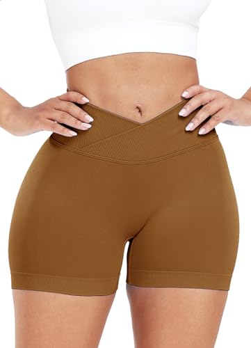 RIOJOY V Cross Gym Shorts Damen Scrunch Butt Booty Shorts Sport Workout Kurze Leggings Braun XXL von RIOJOY