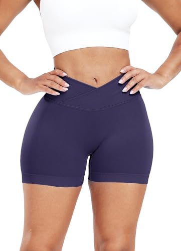 RIOJOY V Cross Gym Shorts Damen Scrunch Butt Booty Shorts Sport Workout Kurze Leggings Dunkelblau XL von RIOJOY