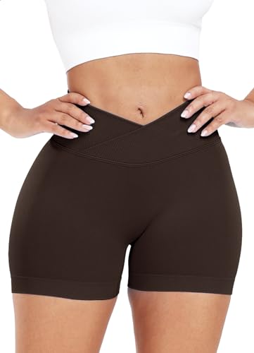 RIOJOY V Cross Gym Shorts Damen Scrunch Butt Booty Shorts Sport Workout Kurze Leggings Dunkelbraun S von RIOJOY