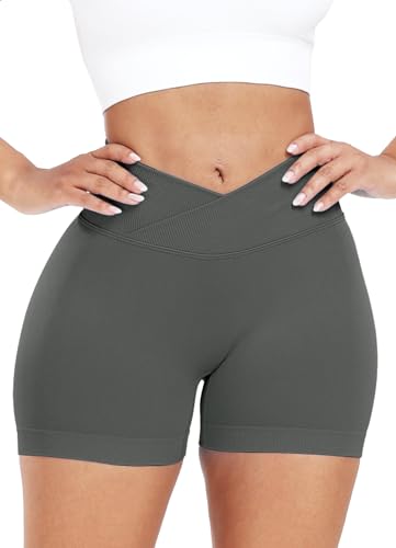 RIOJOY V Cross Gym Shorts Damen Scrunch Butt Booty Shorts Sport Workout Kurze Leggings Dunkelgrau XL von RIOJOY