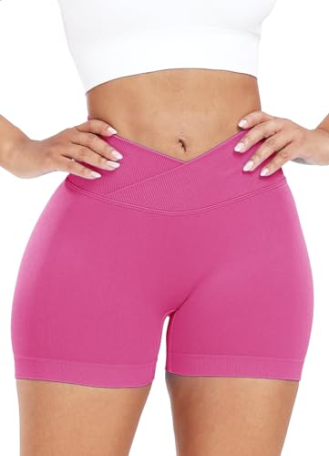 RIOJOY V Cross Gym Shorts Damen Scrunch Butt Booty Shorts Sport Workout Kurze Leggings Fuchsie L von RIOJOY