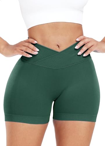 RIOJOY V Cross Gym Shorts Damen Scrunch Butt Booty Shorts Sport Workout Kurze Leggings Grün S von RIOJOY
